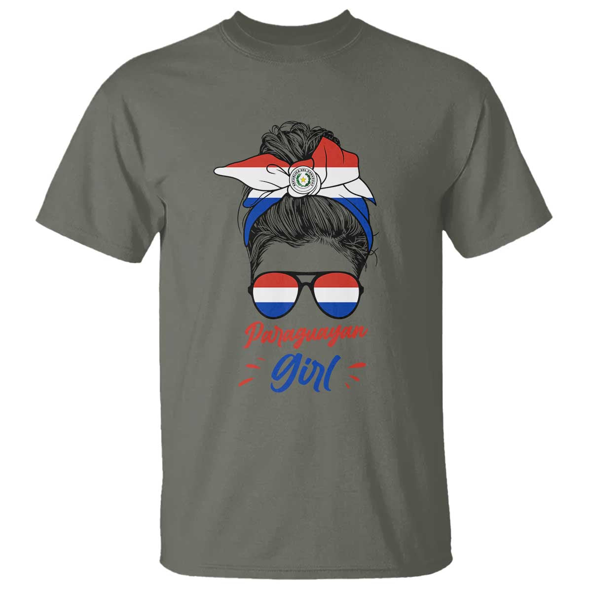 Proud Paraguayan Girl Messy Bun Bandana Aviator Sunglasses T Shirt Paraguay Heritage Roots HispanicLatina Pride TS02 Print Your Wear