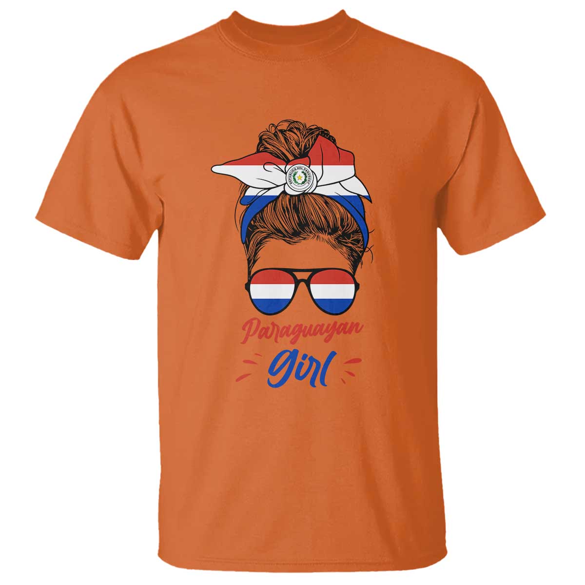 Proud Paraguayan Girl Messy Bun Bandana Aviator Sunglasses T Shirt Paraguay Heritage Roots HispanicLatina Pride TS02 Orange Print Your Wear