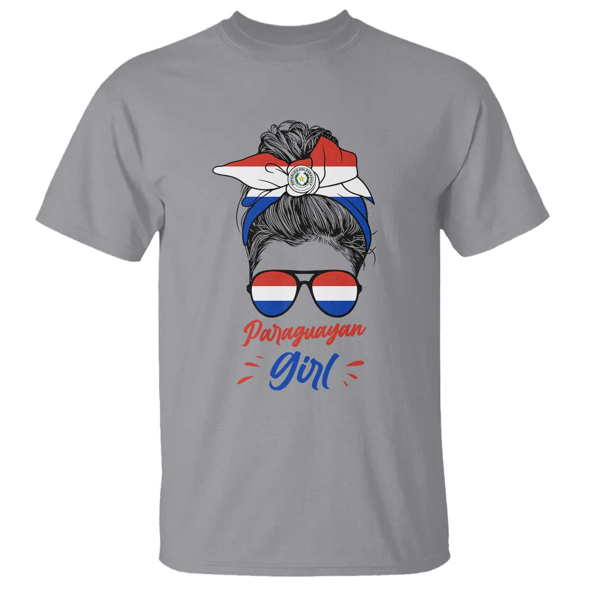 Proud Paraguayan Girl Messy Bun Bandana Aviator Sunglasses T Shirt Paraguay Heritage Roots HispanicLatina Pride TS02 Sport Gray Print Your Wear