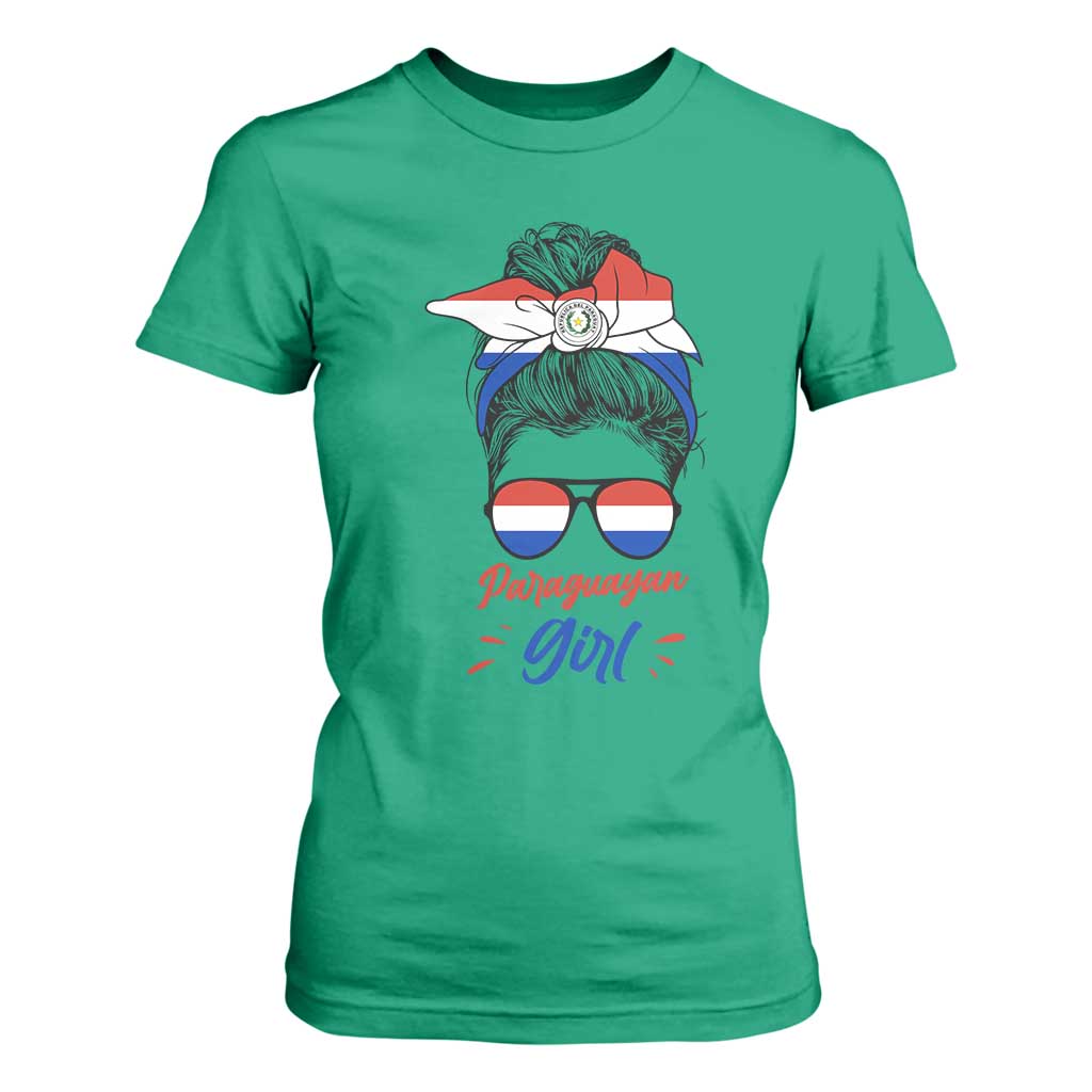 Proud Paraguayan Girl Messy Bun Bandana Aviator Sunglasses T Shirt For Women Paraguay Heritage Roots HispanicLatina Pride TS02 Irish Green Print Your Wear