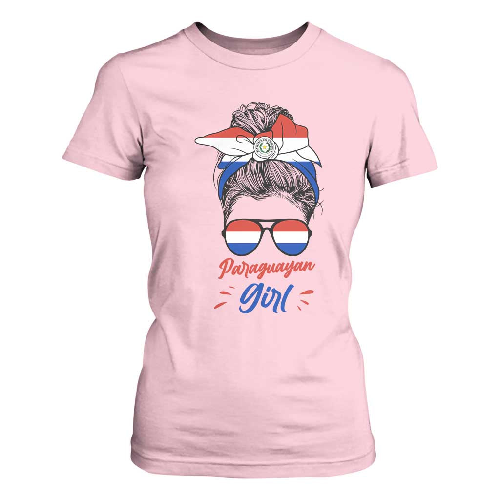 Proud Paraguayan Girl Messy Bun Bandana Aviator Sunglasses T Shirt For Women Paraguay Heritage Roots HispanicLatina Pride TS02 Light Pink Print Your Wear