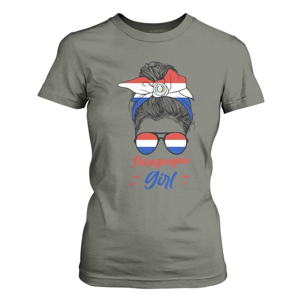 Proud Paraguayan Girl Messy Bun Bandana Aviator Sunglasses T Shirt For Women Paraguay Heritage Roots HispanicLatina Pride TS02 Military Green Print Your Wear