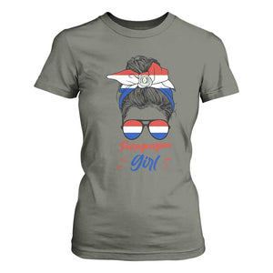 Proud Paraguayan Girl Messy Bun Bandana Aviator Sunglasses T Shirt For Women Paraguay Heritage Roots HispanicLatina Pride TS02 Military Green Print Your Wear