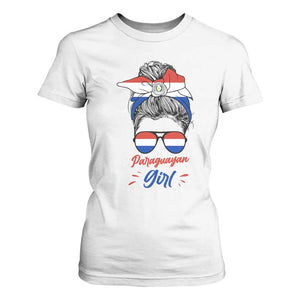 Proud Paraguayan Girl Messy Bun Bandana Aviator Sunglasses T Shirt For Women Paraguay Heritage Roots HispanicLatina Pride TS02 White Print Your Wear