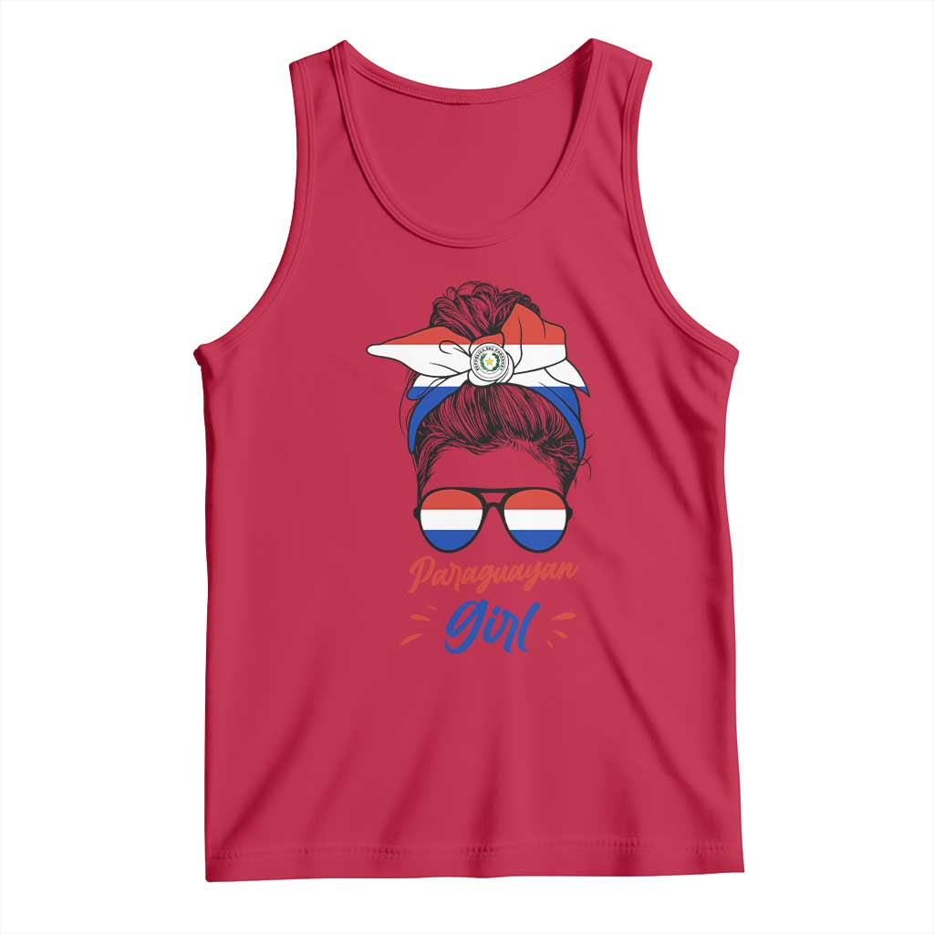 Proud Paraguayan Girl Messy Bun Bandana Aviator Sunglasses Tank Top Paraguay Heritage Roots HispanicLatina Pride TS02 Red Print Your Wear