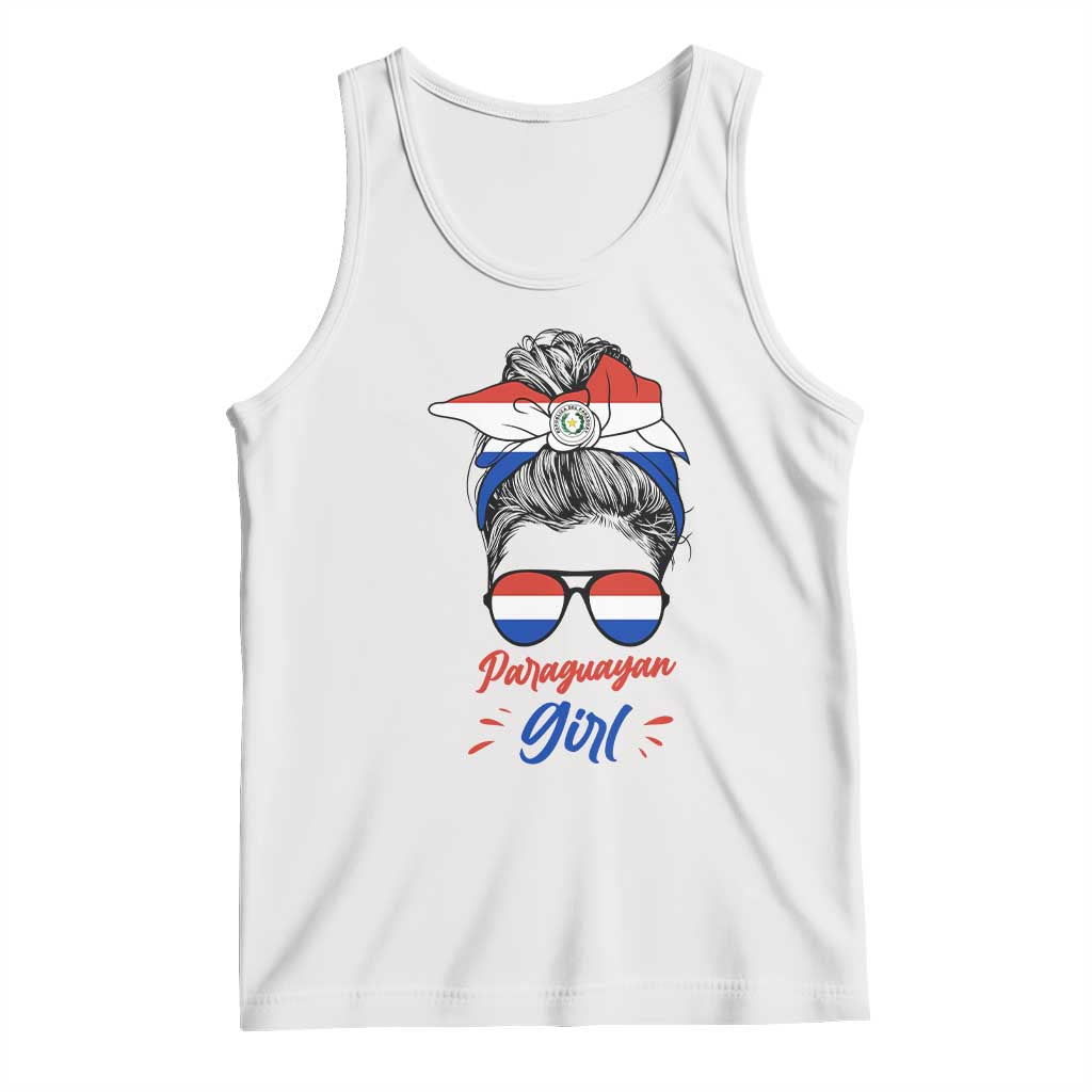 Proud Paraguayan Girl Messy Bun Bandana Aviator Sunglasses Tank Top Paraguay Heritage Roots HispanicLatina Pride TS02 White Print Your Wear