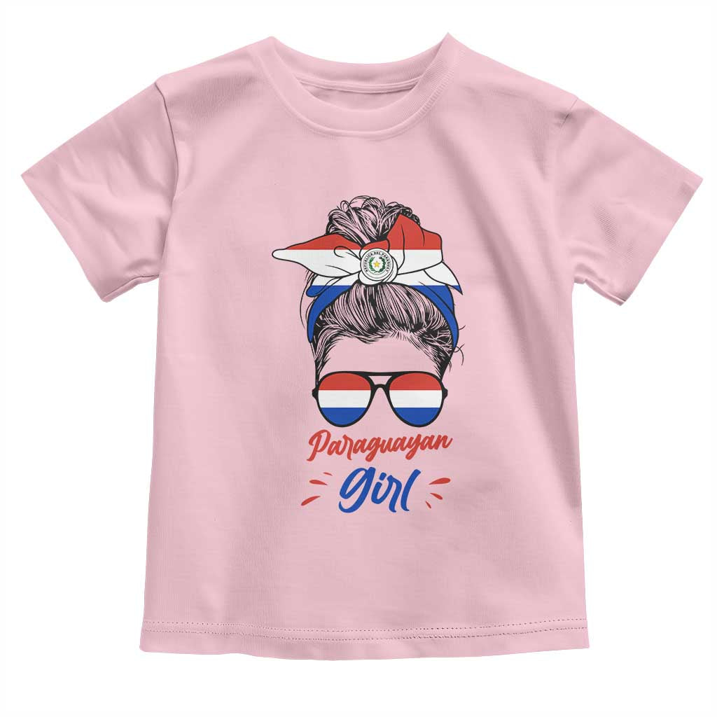 Proud Paraguayan Girl Messy Bun Bandana Aviator Sunglasses Toddler T Shirt Paraguay Heritage Roots HispanicLatina Pride TS02 Light Pink Print Your Wear