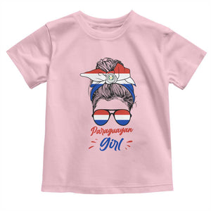 Proud Paraguayan Girl Messy Bun Bandana Aviator Sunglasses Toddler T Shirt Paraguay Heritage Roots HispanicLatina Pride TS02 Light Pink Print Your Wear