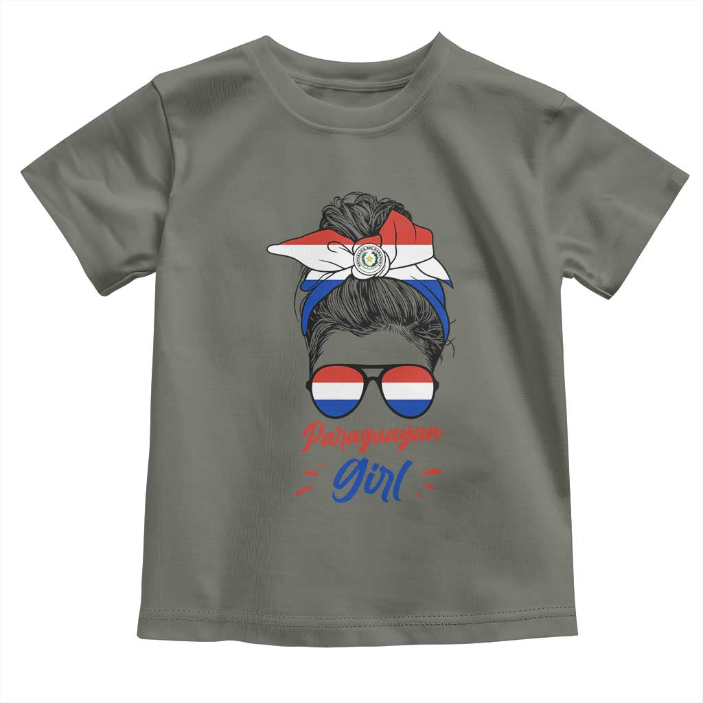 Proud Paraguayan Girl Messy Bun Bandana Aviator Sunglasses Toddler T Shirt Paraguay Heritage Roots HispanicLatina Pride TS02 Military Green Print Your Wear