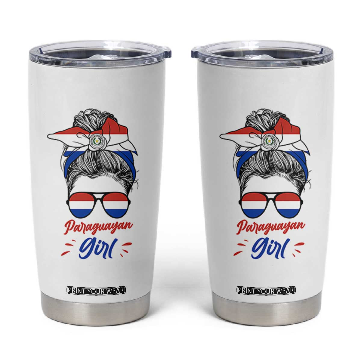 Proud Paraguayan Girl Messy Bun Bandana Aviator Sunglasses Tumbler Cup Paraguay Heritage Roots HispanicLatina Pride TS02 White Print Your Wear