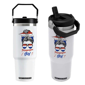 Proud Paraguayan Girl Messy Bun Bandana Aviator Sunglasses Flip Straw Tumbler Paraguay Heritage Roots HispanicLatina Pride TS02 One Size: 30 oz White Print Your Wear