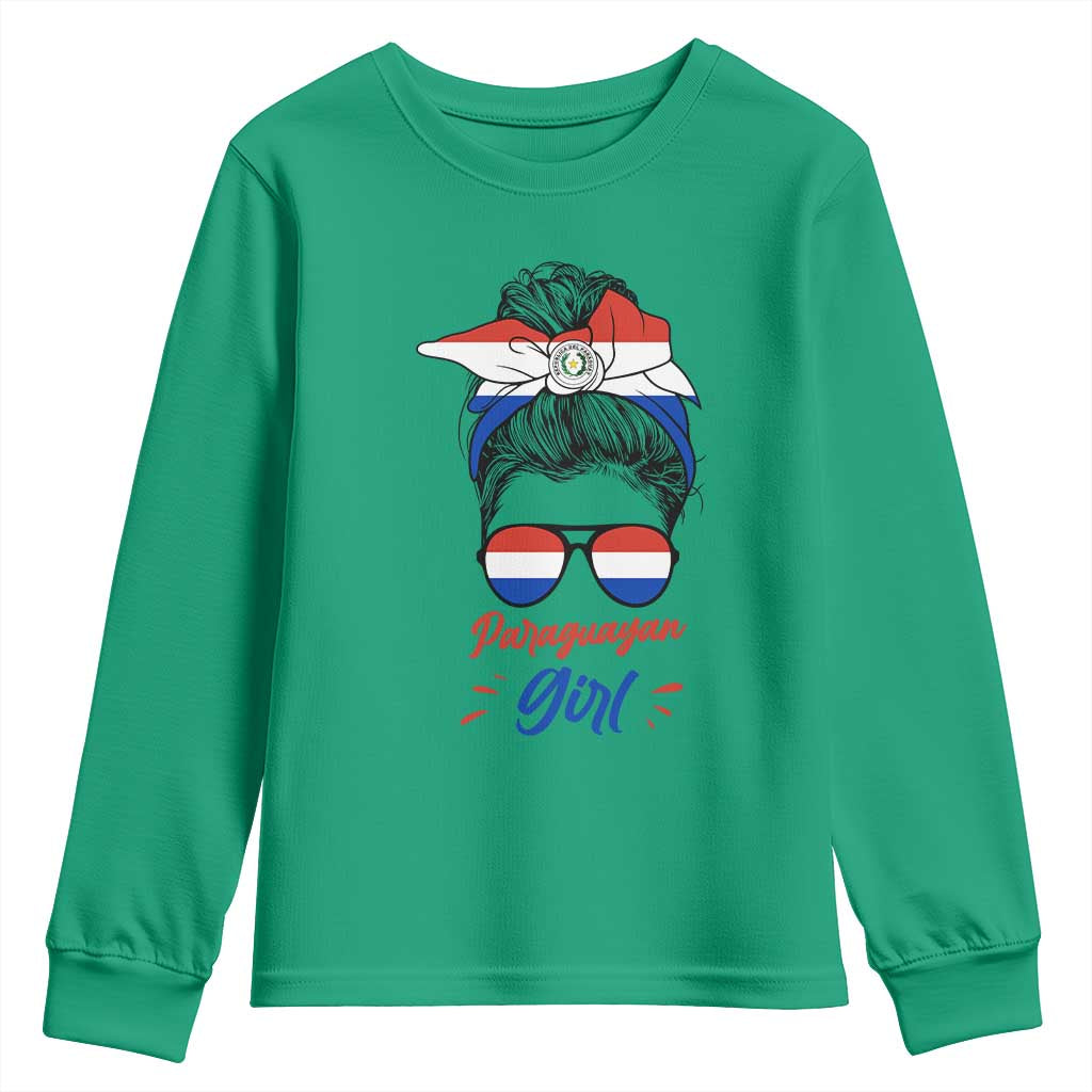 Proud Paraguayan Girl Messy Bun Bandana Aviator Sunglasses Youth Sweatshirt Paraguay Heritage Roots HispanicLatina Pride TS02 Irish Green Print Your Wear