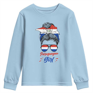 Proud Paraguayan Girl Messy Bun Bandana Aviator Sunglasses Youth Sweatshirt Paraguay Heritage Roots HispanicLatina Pride TS02 Light Blue Print Your Wear