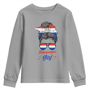 Proud Paraguayan Girl Messy Bun Bandana Aviator Sunglasses Youth Sweatshirt Paraguay Heritage Roots HispanicLatina Pride TS02 Sport Gray Print Your Wear