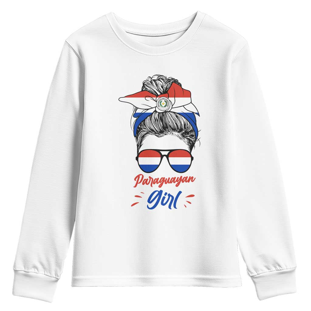 Proud Paraguayan Girl Messy Bun Bandana Aviator Sunglasses Youth Sweatshirt Paraguay Heritage Roots HispanicLatina Pride TS02 White Print Your Wear