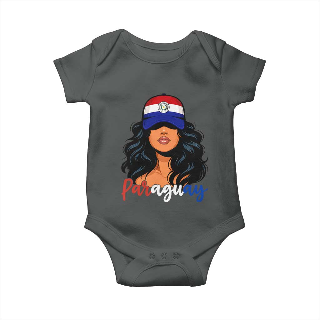 Proud Paraguayan Woman Melanin Curls Afro Latina Baby Onesie Paraguay Flag Roots Hispanic Heritage Pride TS02 Dark Heather Print Your Wear