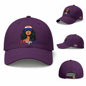 Proud Paraguayan Woman Melanin Curls Afro Latina Baseball Cap Paraguay Flag Roots Hispanic Heritage Pride TS02 Baseball Cap Universal Fit Purple Print Your Wear