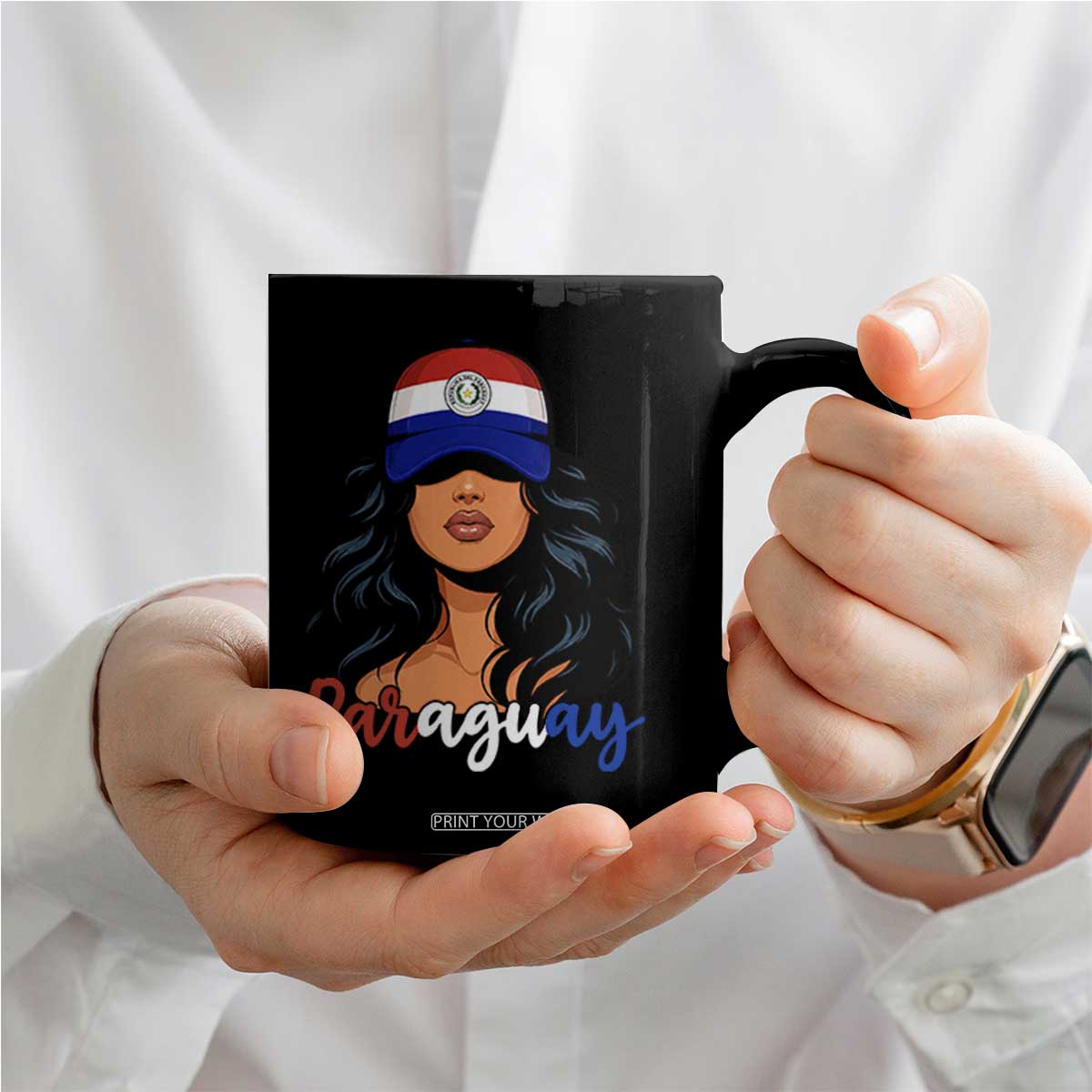 Proud Paraguayan Woman Melanin Curls Afro Latina Coffee Mug Paraguay Flag Roots Hispanic Heritage Pride TS02 Print Your Wear