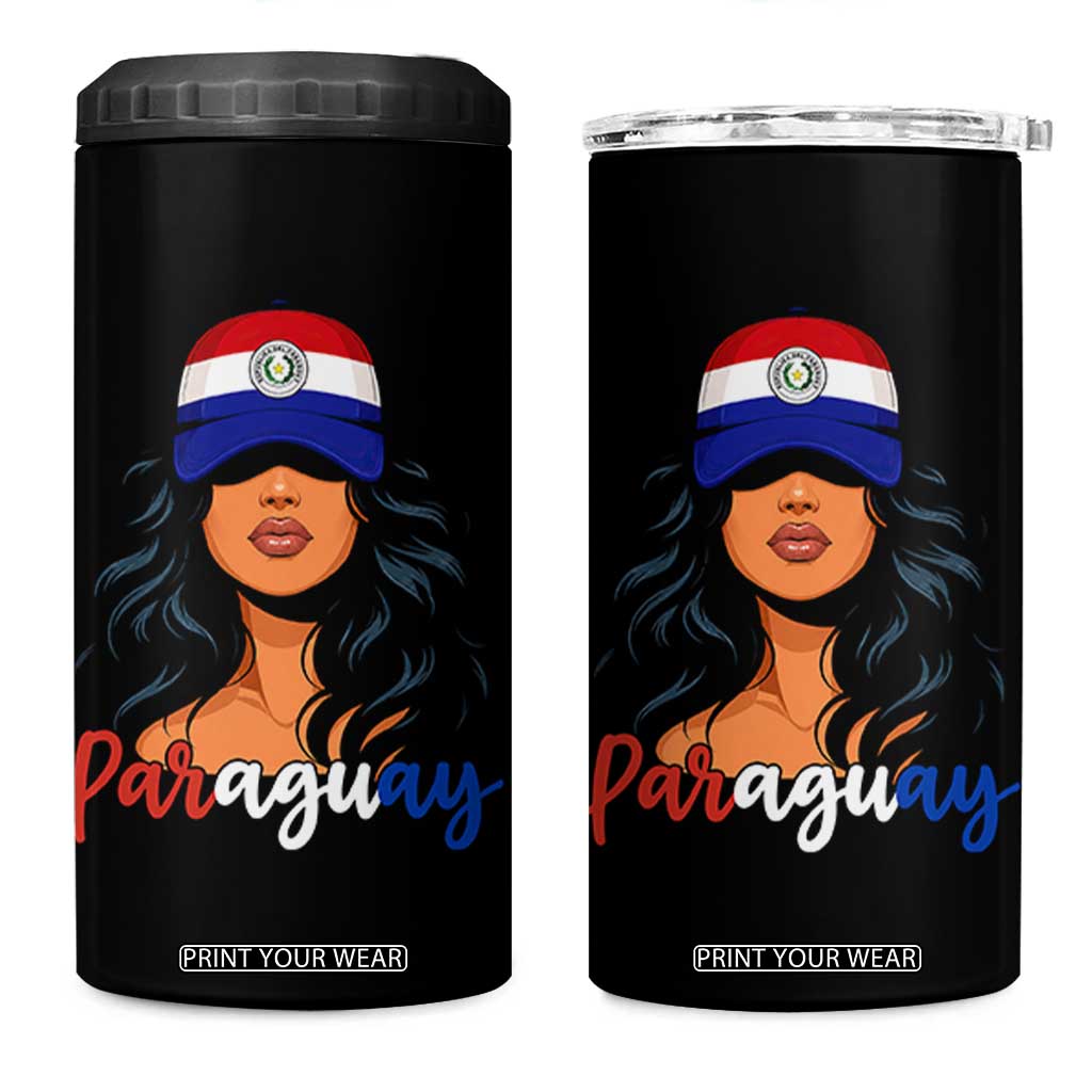 Proud Paraguayan Woman Melanin Curls Afro Latina 4 in 1 Can Cooler Tumbler Paraguay Flag Roots Hispanic Heritage Pride TS02 One Size: 16 oz Black Print Your Wear