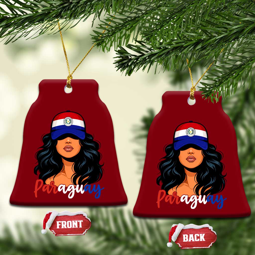 Proud Paraguayan Woman Melanin Curls Afro Latina Ceramic Ornament Paraguay Flag Roots Hispanic Heritage Pride TS02 Print Your Wear