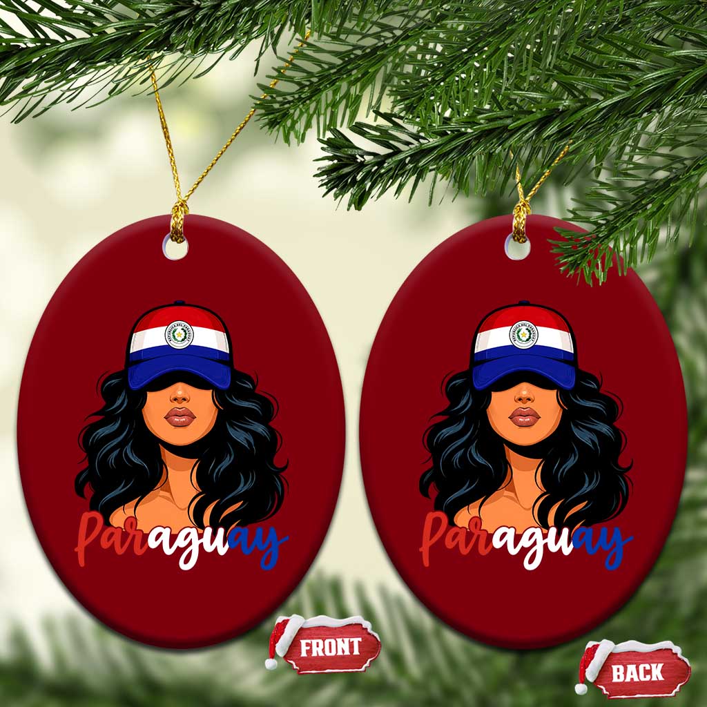 Proud Paraguayan Woman Melanin Curls Afro Latina Ceramic Ornament Paraguay Flag Roots Hispanic Heritage Pride TS02 Print Your Wear
