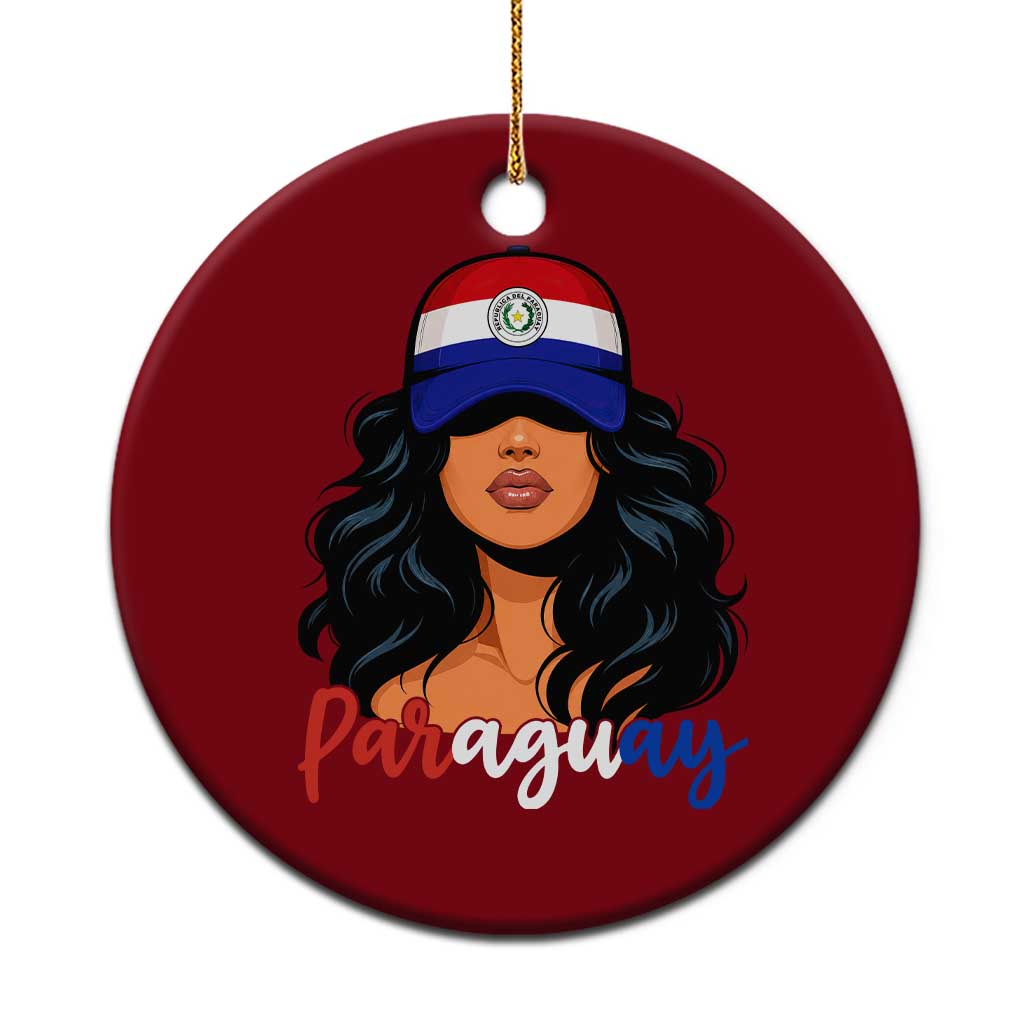 Proud Paraguayan Woman Melanin Curls Afro Latina Ceramic Ornament Paraguay Flag Roots Hispanic Heritage Pride TS02 1pc Red Print Your Wear