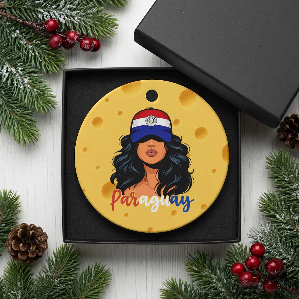 Proud Paraguayan Woman Melanin Curls Afro Latina Ceramic Ornament Paraguay Flag Roots Hispanic Heritage Pride TS02 1pc Yellow Cheese Print Your Wear