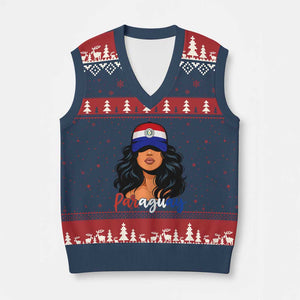 Proud Paraguayan Woman Melanin Curls Afro Latina V-Neck Knit Sweater Vest Paraguay Flag Roots Hispanic Heritage Pride TS02 Navy Red Print Your Wear