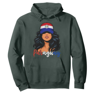 Proud Paraguayan Woman Melanin Curls Afro Latina Hoodie Paraguay Flag Roots Hispanic Heritage Pride TS02 Dark Forest Green Print Your Wear