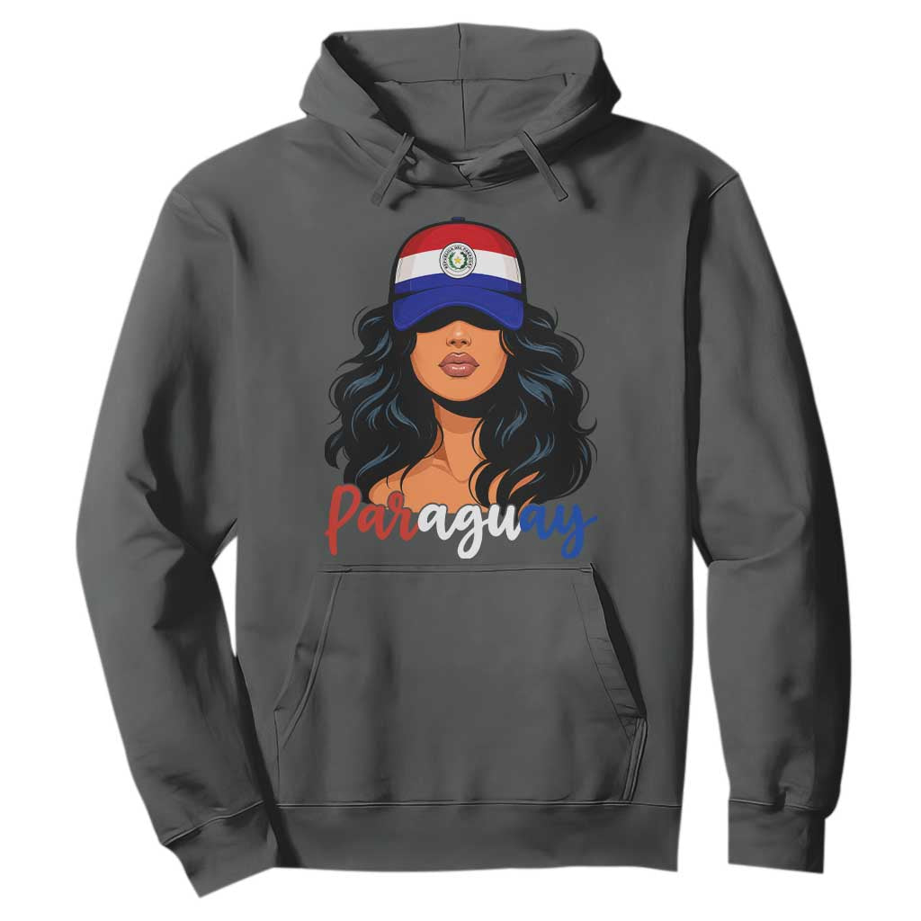 Proud Paraguayan Woman Melanin Curls Afro Latina Hoodie Paraguay Flag Roots Hispanic Heritage Pride TS02 S Dark Heather Print Your Wear