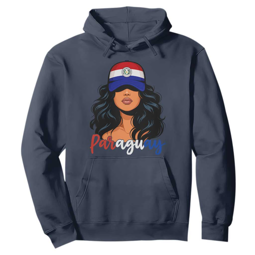 Proud Paraguayan Woman Melanin Curls Afro Latina Hoodie Paraguay Flag Roots Hispanic Heritage Pride TS02 Navy Print Your Wear