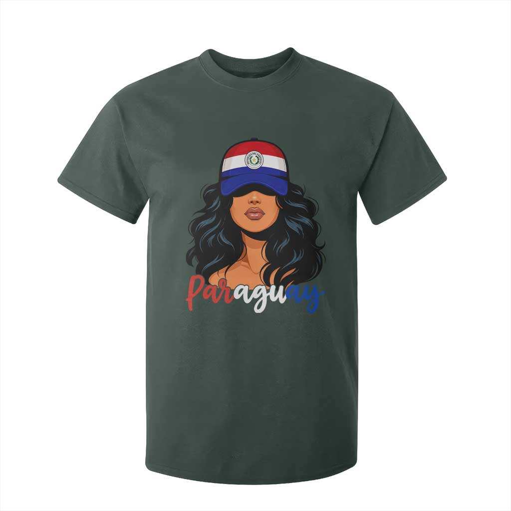 Proud Paraguayan Woman Melanin Curls Afro Latina T Shirt For Kid Paraguay Flag Roots Hispanic Heritage Pride TS02 Dark Forest Green Print Your Wear