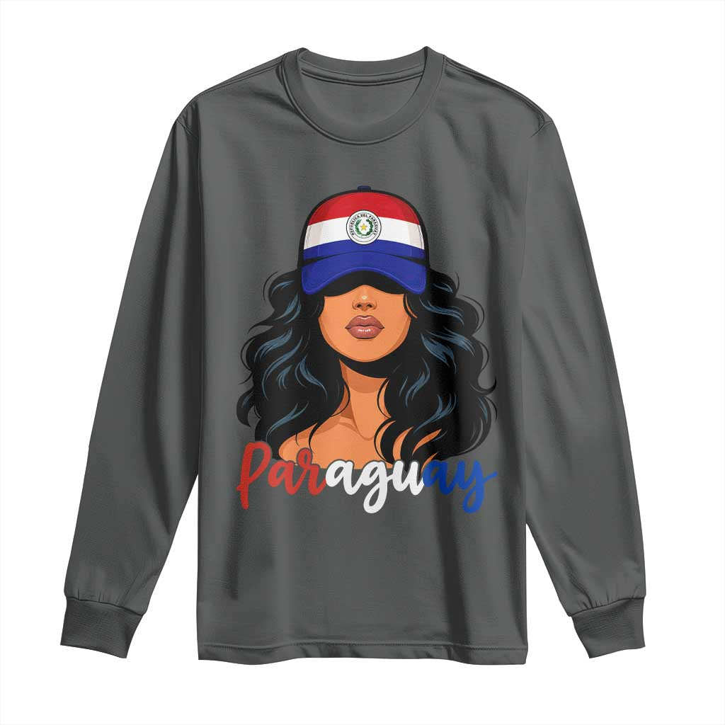 Proud Paraguayan Woman Melanin Curls Afro Latina Long Sleeve Shirt Paraguay Flag Roots Hispanic Heritage Pride TS02 S Dark Heather Print Your Wear