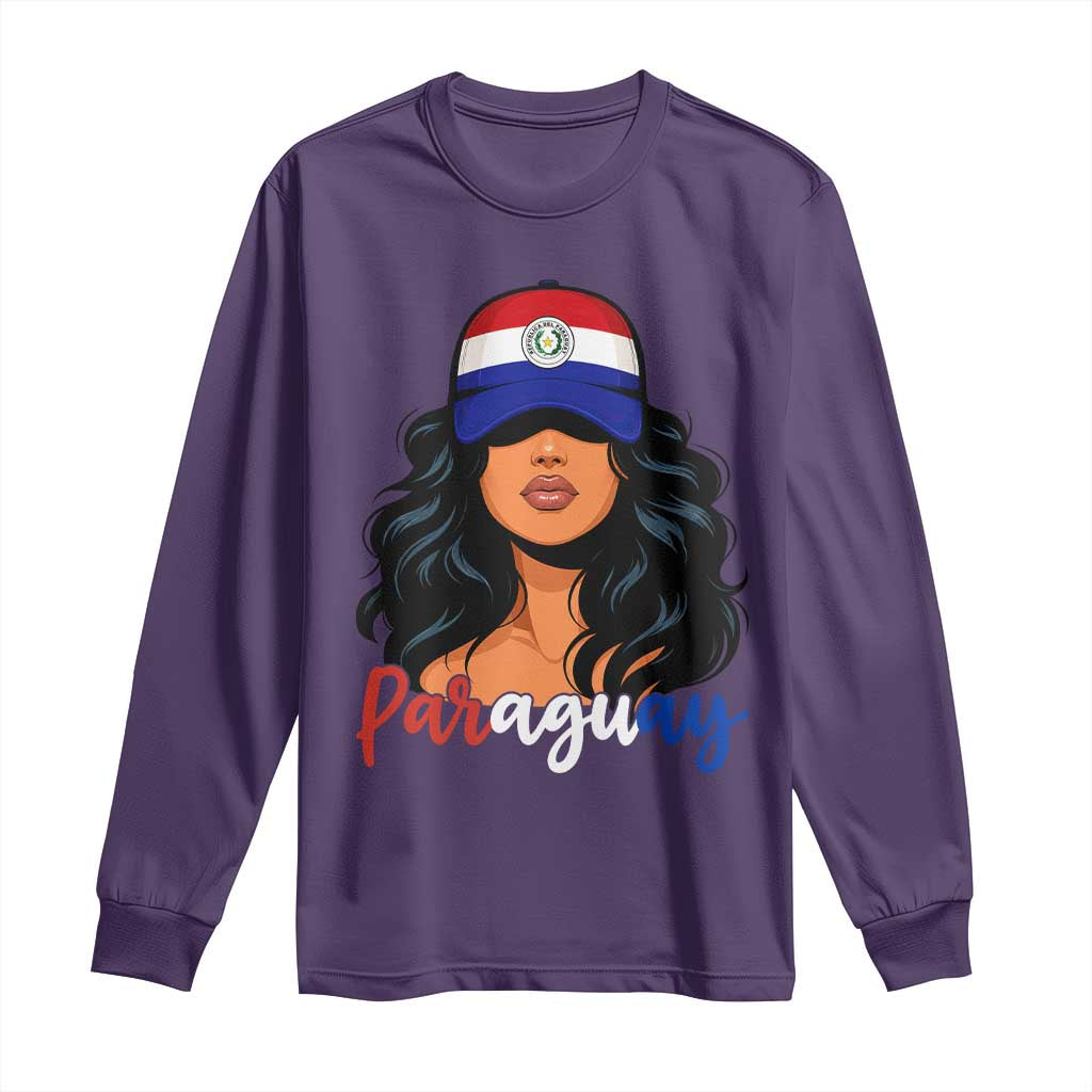 Proud Paraguayan Woman Melanin Curls Afro Latina Long Sleeve Shirt Paraguay Flag Roots Hispanic Heritage Pride TS02 Purple Print Your Wear