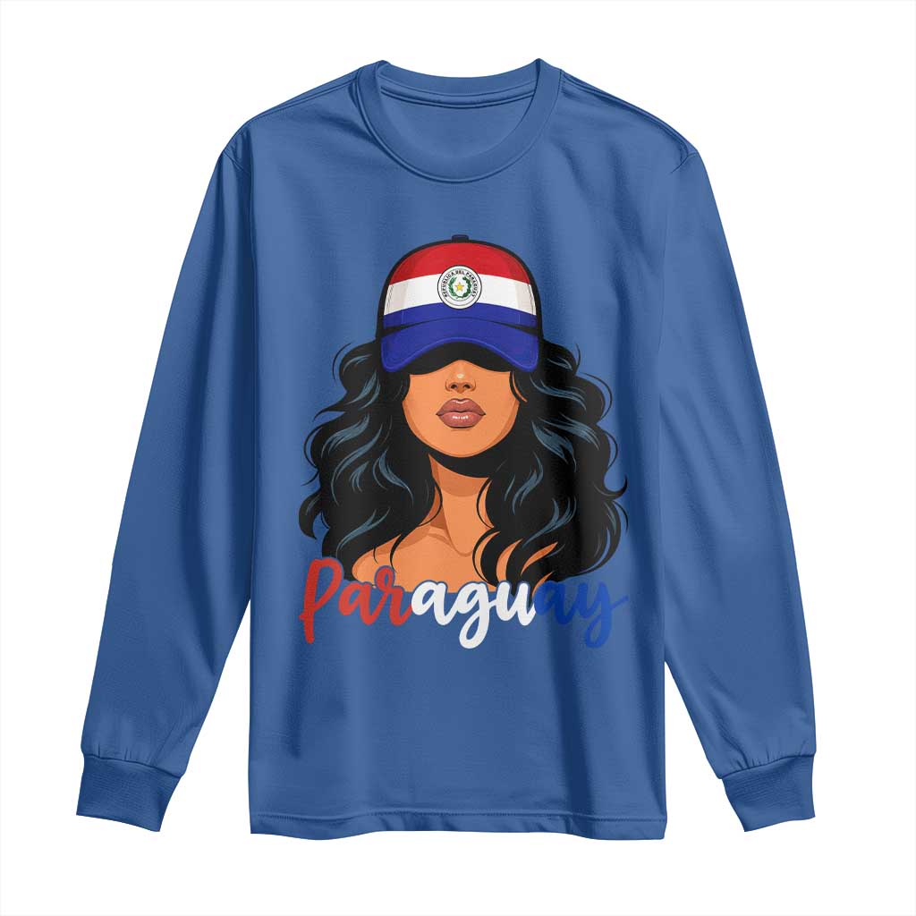 Proud Paraguayan Woman Melanin Curls Afro Latina Long Sleeve Shirt Paraguay Flag Roots Hispanic Heritage Pride TS02 Royal Blue Print Your Wear