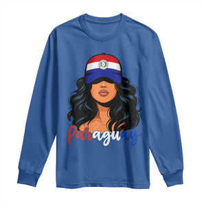 Proud Paraguayan Woman Melanin Curls Afro Latina Long Sleeve Shirt Paraguay Flag Roots Hispanic Heritage Pride TS02 Royal Blue Print Your Wear