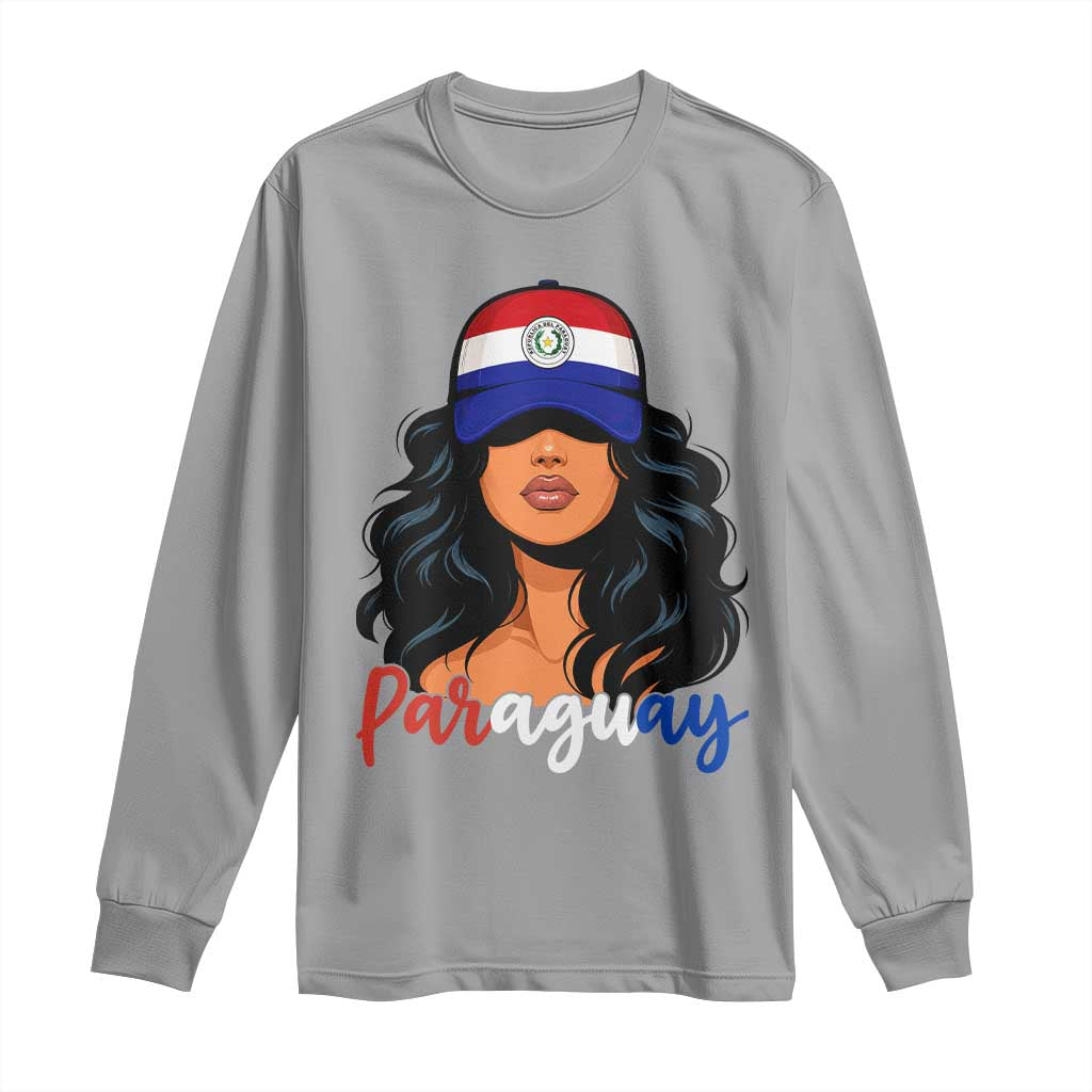 Proud Paraguayan Woman Melanin Curls Afro Latina Long Sleeve Shirt Paraguay Flag Roots Hispanic Heritage Pride TS02 Sport Gray Print Your Wear