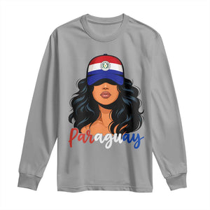 Proud Paraguayan Woman Melanin Curls Afro Latina Long Sleeve Shirt Paraguay Flag Roots Hispanic Heritage Pride TS02 Sport Gray Print Your Wear