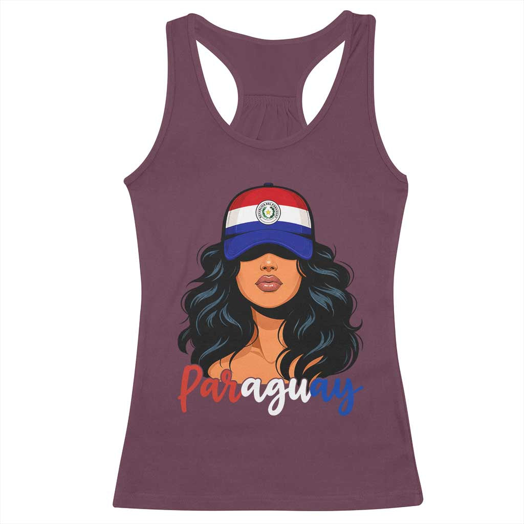 Proud Paraguayan Woman Melanin Curls Afro Latina Racerback Tank Top Paraguay Flag Roots Hispanic Heritage Pride TS02 Maroon Print Your Wear