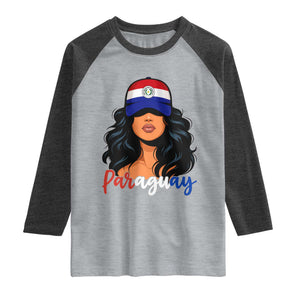 Proud Paraguayan Woman Melanin Curls Afro Latina Raglan Shirt Paraguay Flag Roots Hispanic Heritage Pride TS02 Heather Gray Heather Charcoal Print Your Wear