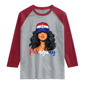 Proud Paraguayan Woman Melanin Curls Afro Latina Raglan Shirt Paraguay Flag Roots Hispanic Heritage Pride TS02 Heather Gray Heather Red Print Your Wear