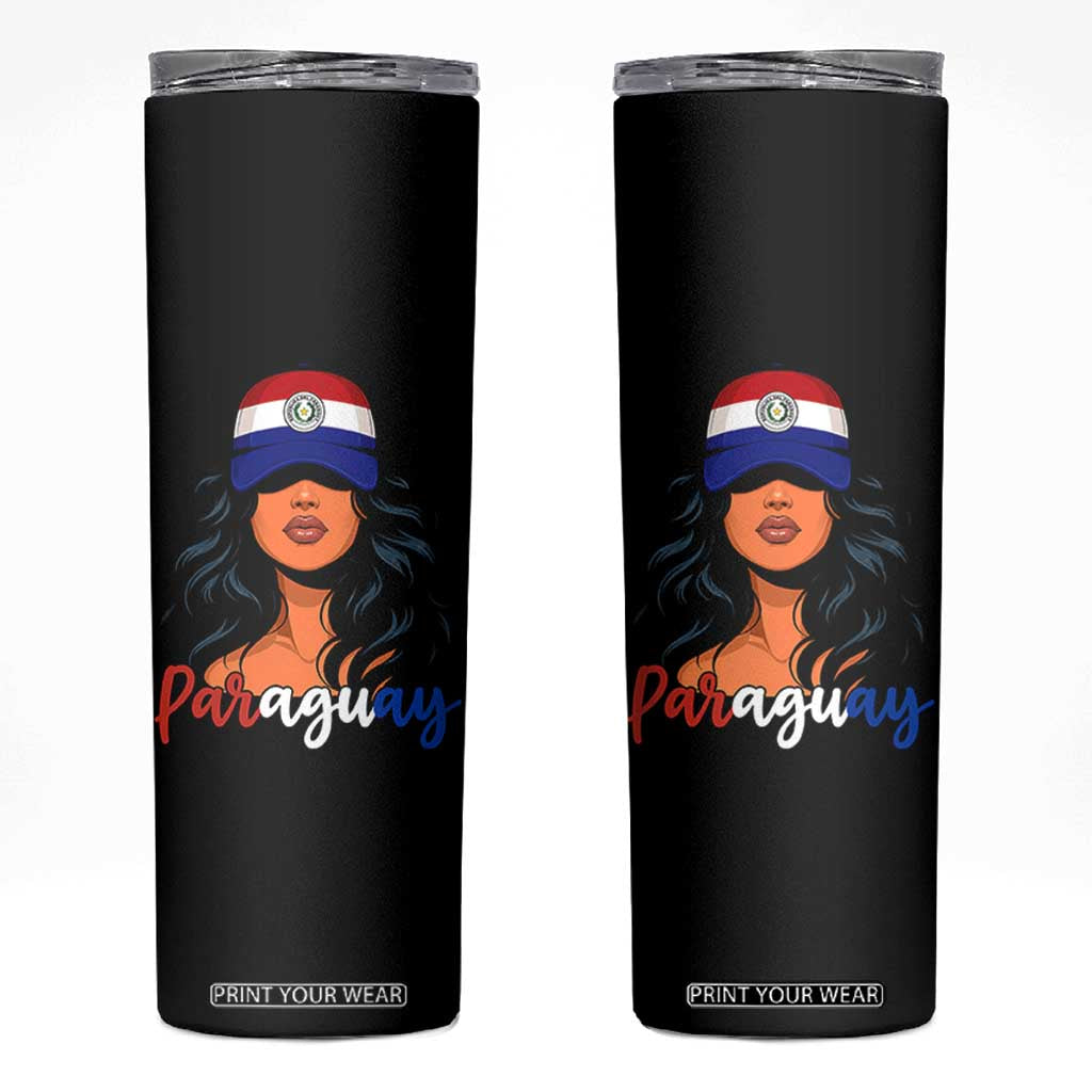 Proud Paraguayan Woman Melanin Curls Afro Latina Skinny Tumbler Paraguay Flag Roots Hispanic Heritage Pride TS02 Black Print Your Wear