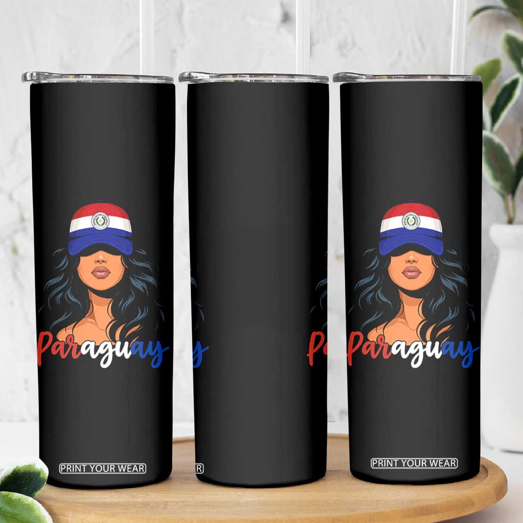 Proud Paraguayan Woman Melanin Curls Afro Latina Skinny Tumbler Paraguay Flag Roots Hispanic Heritage Pride TS02 Print Your Wear