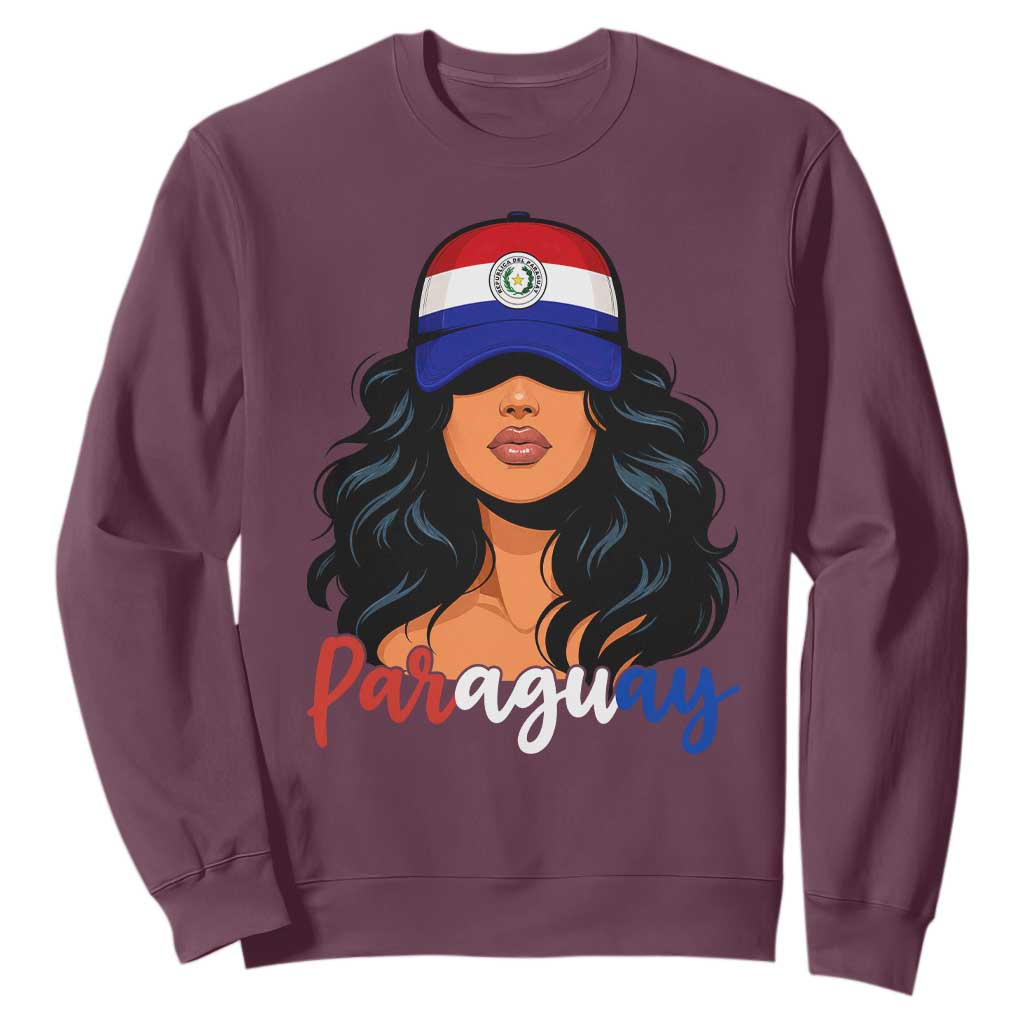 Proud Paraguayan Woman Melanin Curls Afro Latina Sweatshirt Paraguay Flag Roots Hispanic Heritage Pride TS02 Maroon Print Your Wear