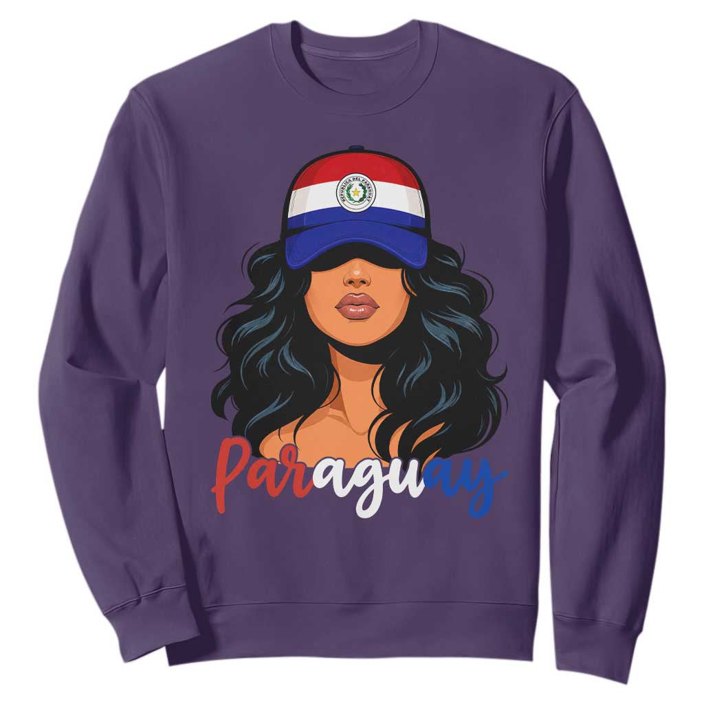 Proud Paraguayan Woman Melanin Curls Afro Latina Sweatshirt Paraguay Flag Roots Hispanic Heritage Pride TS02 Purple Print Your Wear