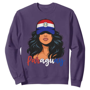 Proud Paraguayan Woman Melanin Curls Afro Latina Sweatshirt Paraguay Flag Roots Hispanic Heritage Pride TS02 Purple Print Your Wear