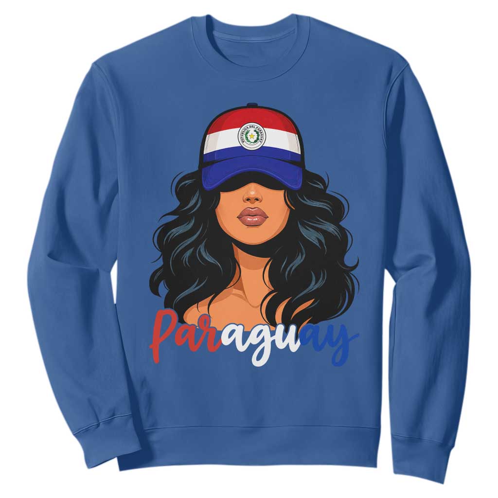 Proud Paraguayan Woman Melanin Curls Afro Latina Sweatshirt Paraguay Flag Roots Hispanic Heritage Pride TS02 Royal Blue Print Your Wear
