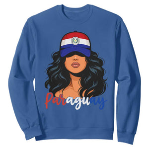 Proud Paraguayan Woman Melanin Curls Afro Latina Sweatshirt Paraguay Flag Roots Hispanic Heritage Pride TS02 Royal Blue Print Your Wear