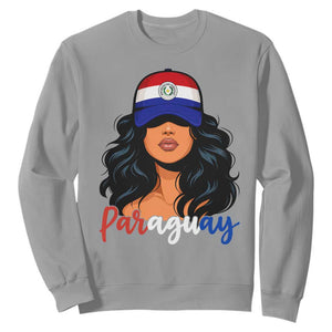 Proud Paraguayan Woman Melanin Curls Afro Latina Sweatshirt Paraguay Flag Roots Hispanic Heritage Pride TS02 Sport Gray Print Your Wear