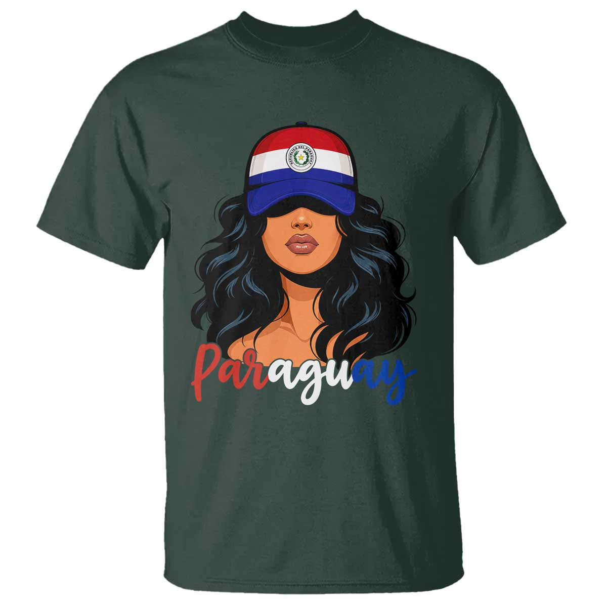 Proud Paraguayan Woman Melanin Curls Afro Latina T Shirt Paraguay Flag Roots Hispanic Heritage Pride TS02 Dark Forest Green Print Your Wear